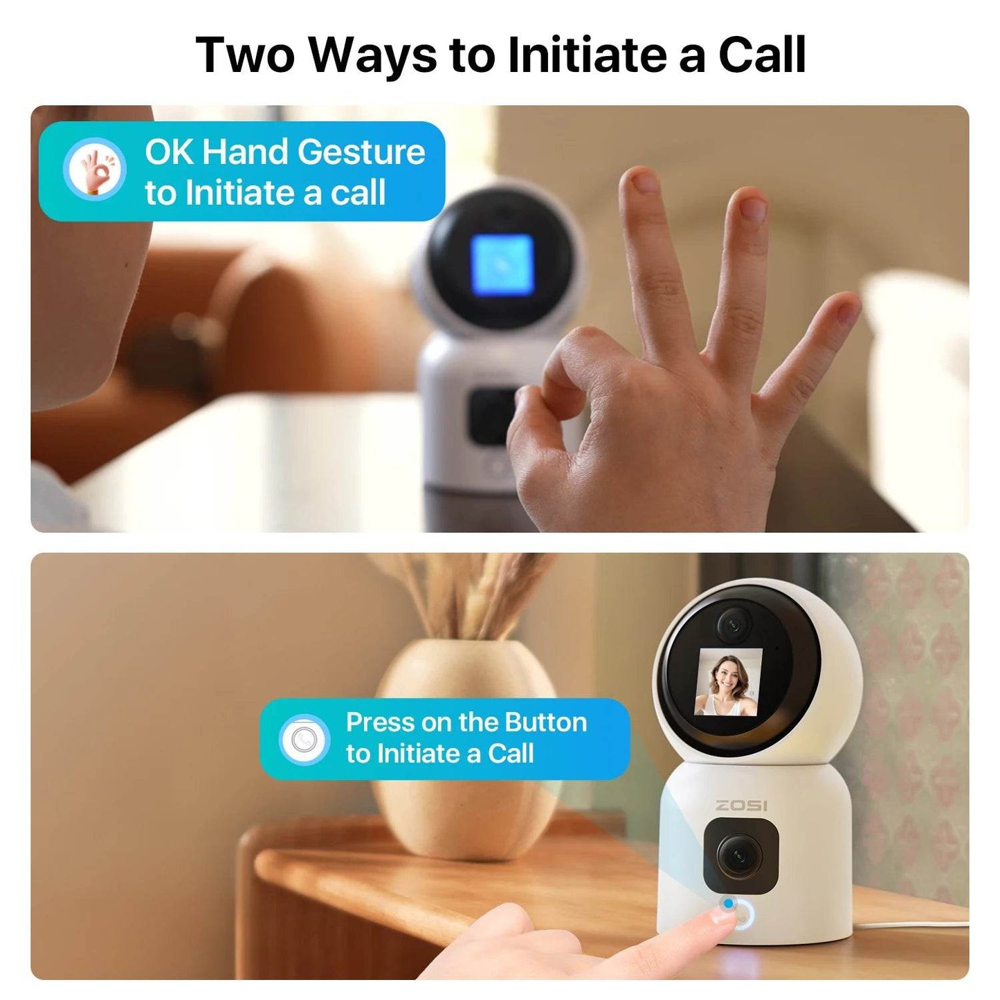 ZOSI Smart Baby Cams WiFi PTZ Auto Tracking AI 360° Panoramic Indoor Video Surveillance - Estalios
