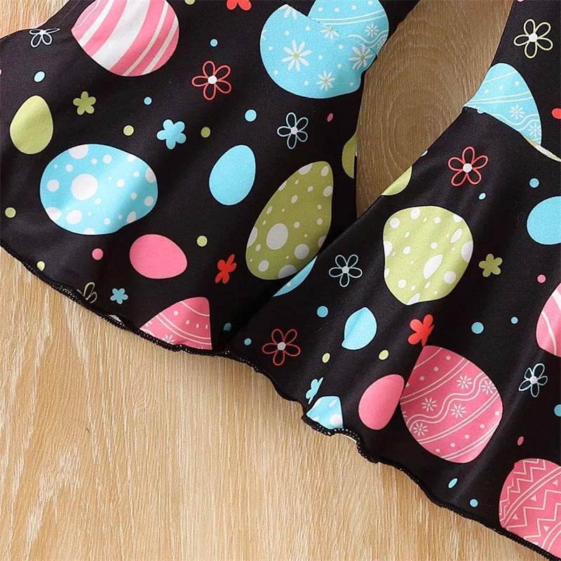 Adorable Baby Girl Easter Outfit Set with Short Sleeve Top and Flare Pants - Cute Toddler Clothing for Spring Festivities - Estalios