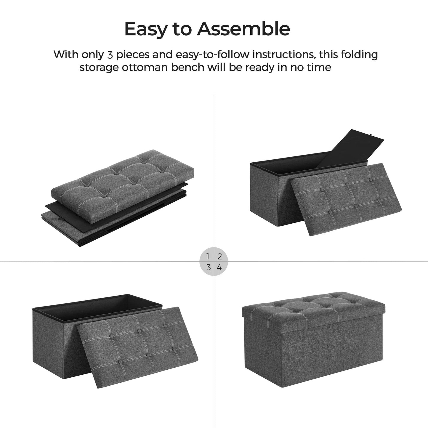 Ottoman Storage Bench, 21 Gal. Folding Chest for Living Room - Estalios
