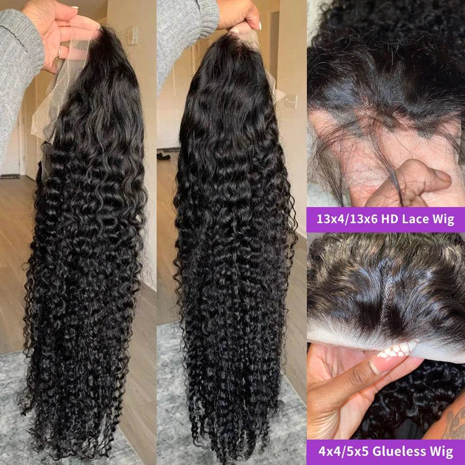 250 Density 13x6 13x7 HD Transparent Lace Frontal Wig 30 40 Inch Deep Wave 6x6 Closure Glueless Wig Human Hair 13x4 Curly Wigs - Estalios
