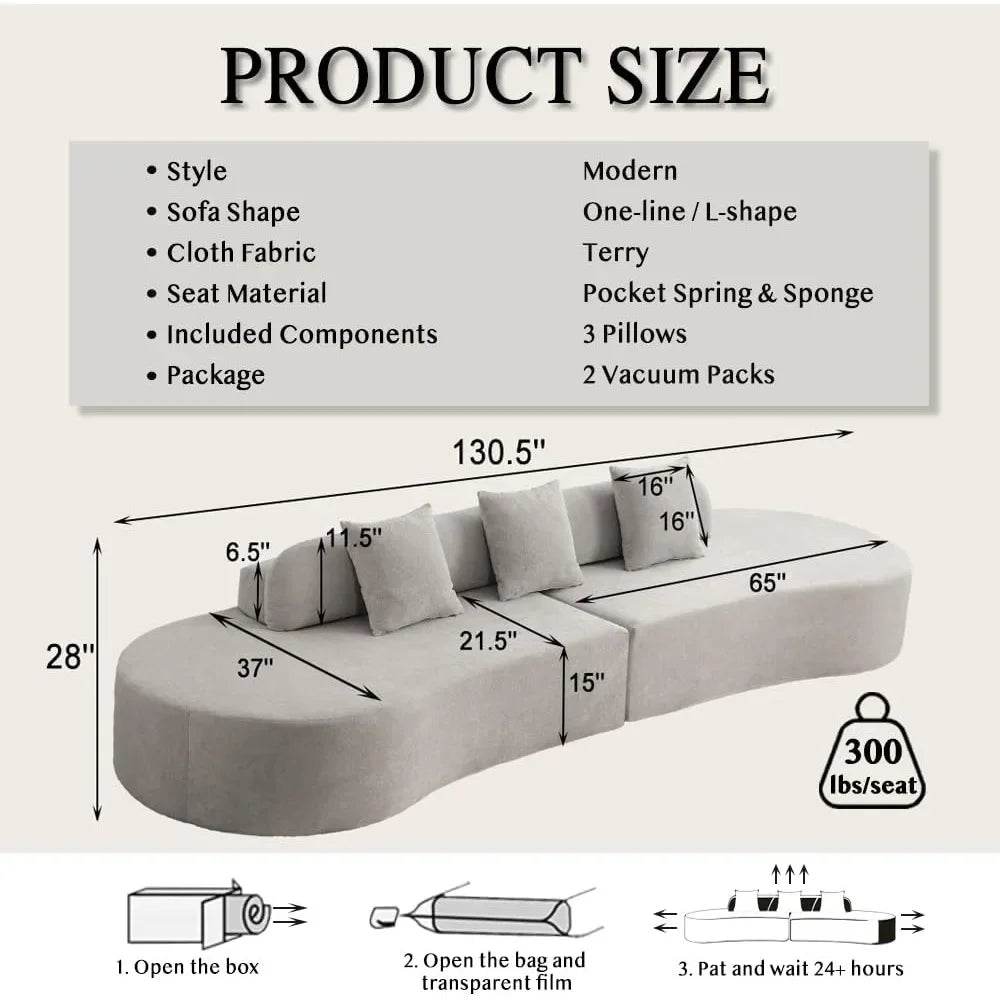 130.5'' Modern Cloud Sofa Couch with 3 Comfy Pillows - Estalios