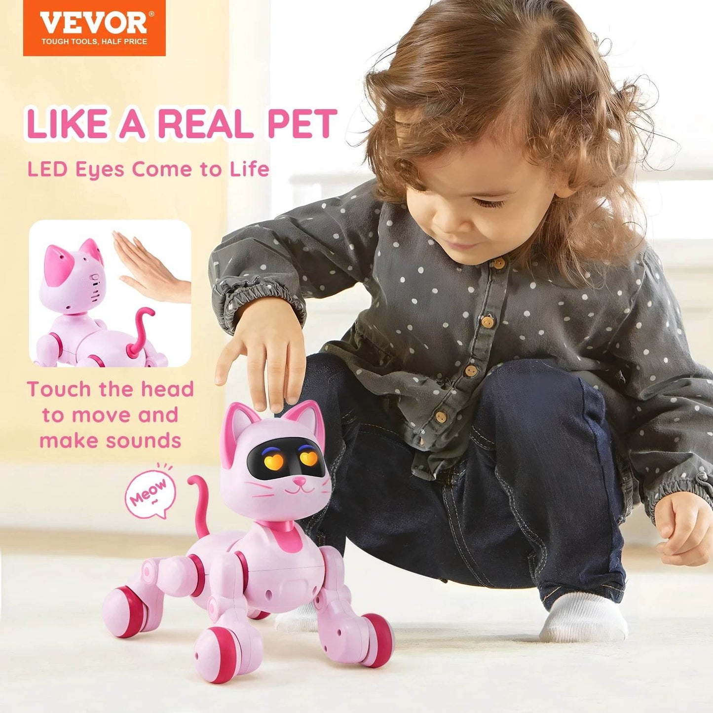 VEVOR Intelligent Remote Control Robot Cat Electronic Stunt Voice Command Programmable Touch-sense Music Song Children's Toys - Estalios