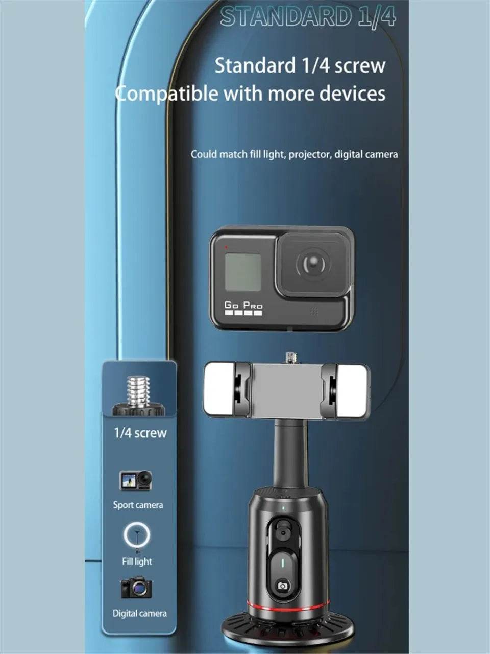 360 Degree Rotation Selfie Stick with Tripod and Light - Estalios