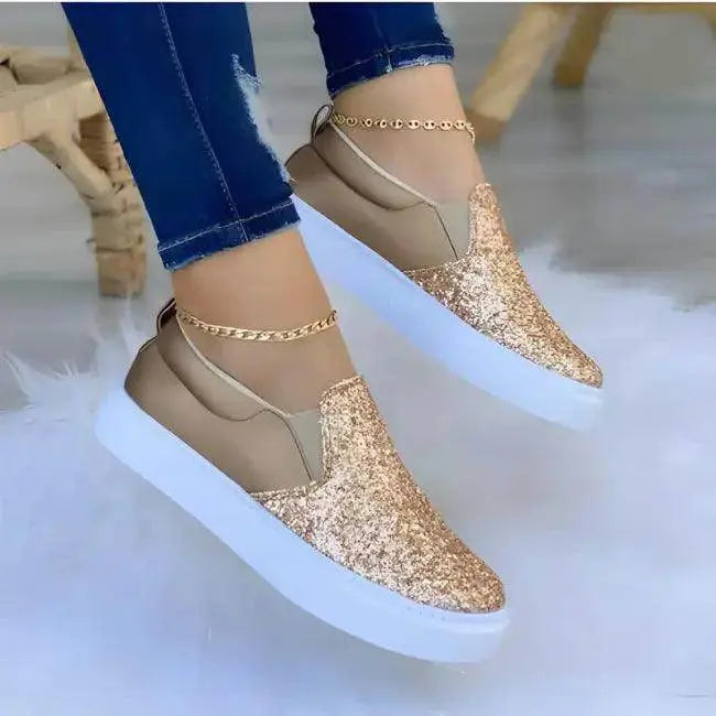 Trendy Glitter Slip-On Sneakers for Women in Black Rose Gold - Estalios