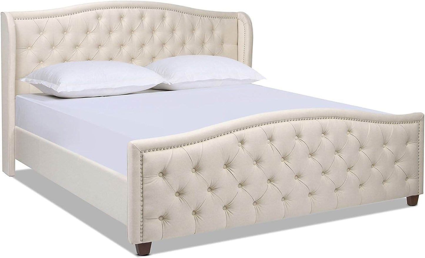 Marcella Upholstered Shelter Headboard Bed Set, Queen Size - Estalios