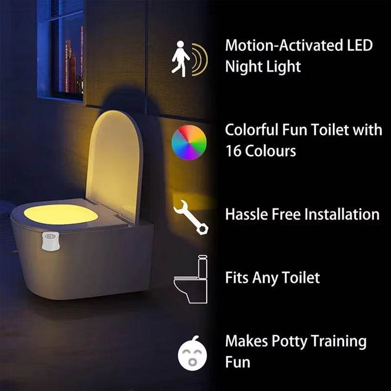 Toilet Seat Smart Motion Sensor Night Light 16 Colors LED Lamp - Estalios