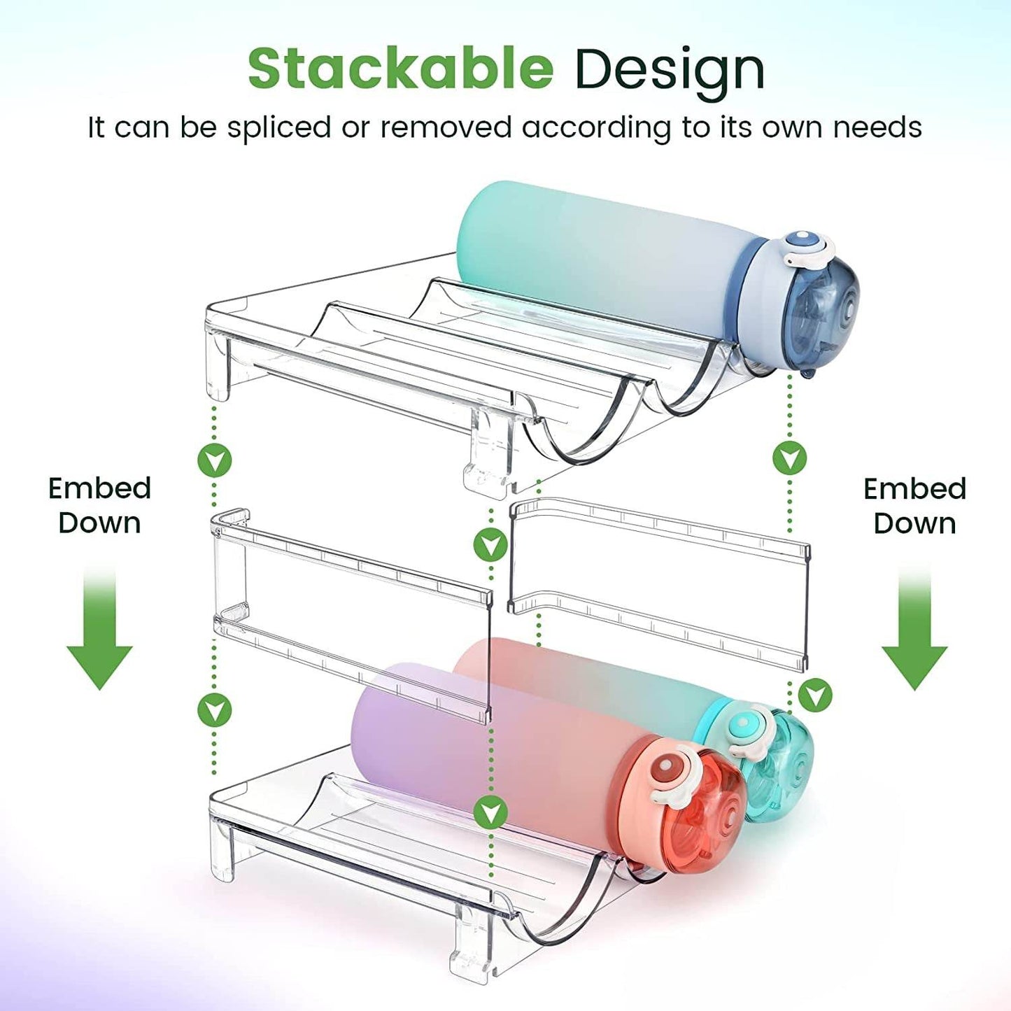 Stackable Water Bottle Organizer for Cabinet - 2 Packs - Estalios