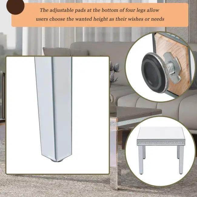 Dazzling Mirrored Coffee Table with Adjustable Leg Pads for Stability - Estalios