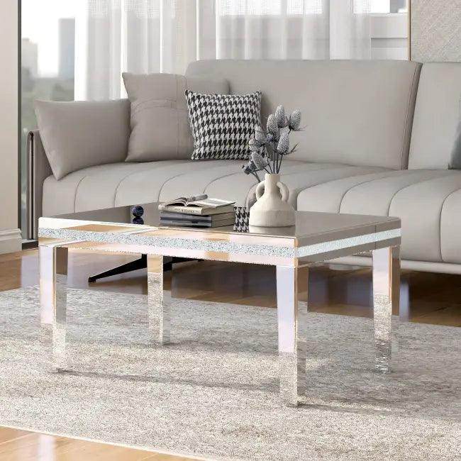 Dazzling Mirrored Coffee Table with Adjustable Leg Pads for Stability - Estalios