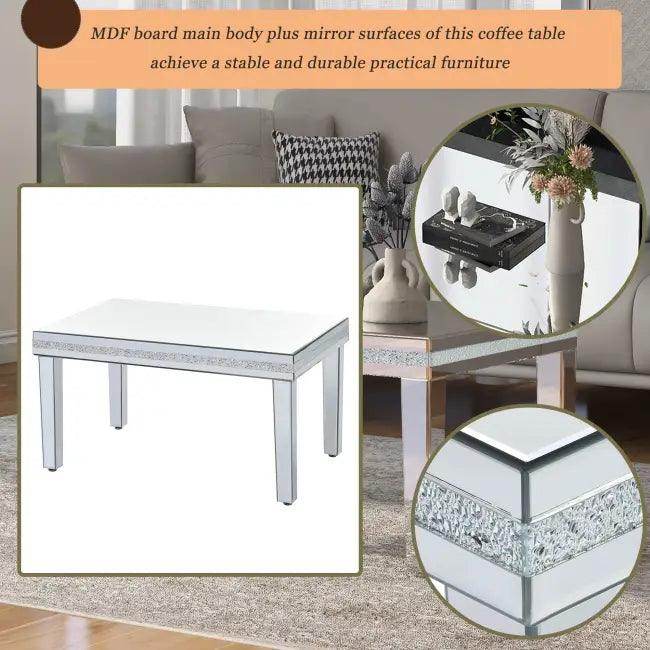 Dazzling Mirrored Coffee Table with Adjustable Leg Pads for Stability - Estalios