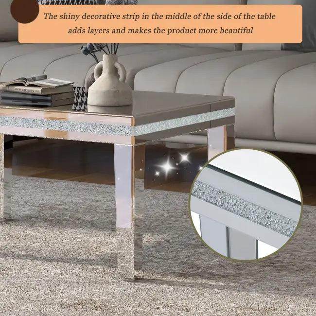 Dazzling Mirrored Coffee Table with Adjustable Leg Pads for Stability - Estalios