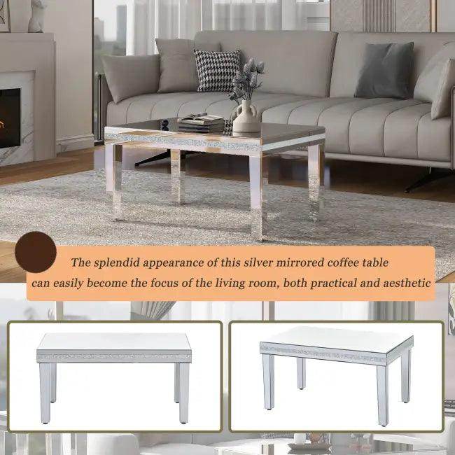 Dazzling Mirrored Coffee Table with Adjustable Leg Pads for Stability - Estalios