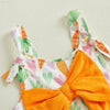 Adorable Baby Girls Easter Bunny Romper with Carrot Print and Big Bow Sleeveless Flare Pants Jumpsuit Egg Design - Estalios