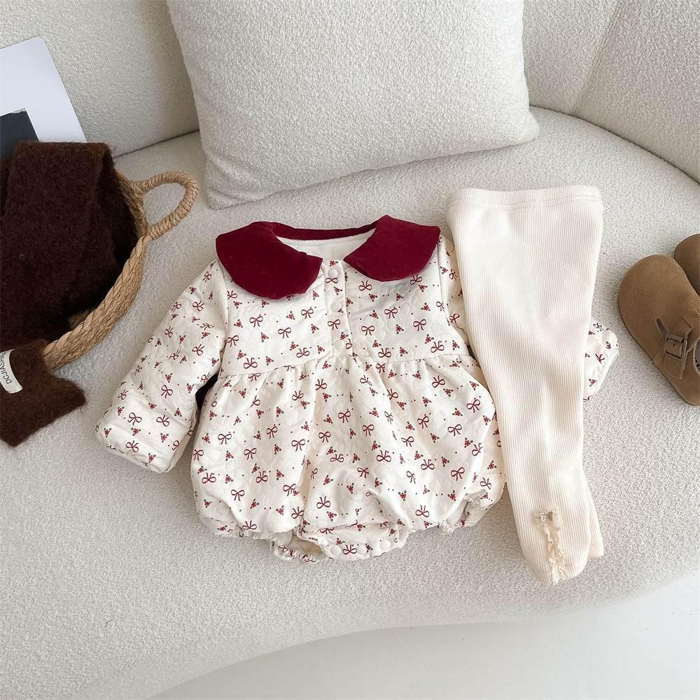 Adorable Floral Baby Romper with Bunny Ears and Bow Detail - Estalios