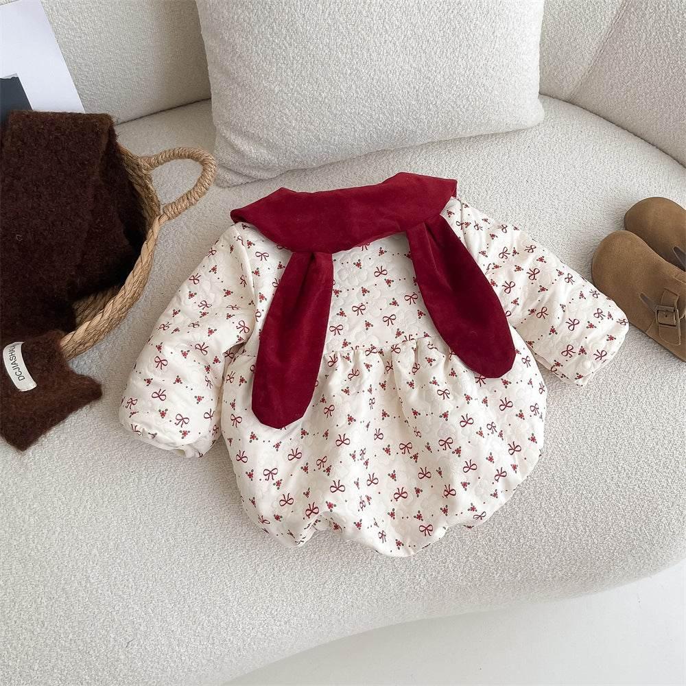 Adorable Floral Baby Romper with Bunny Ears and Bow Detail - Estalios