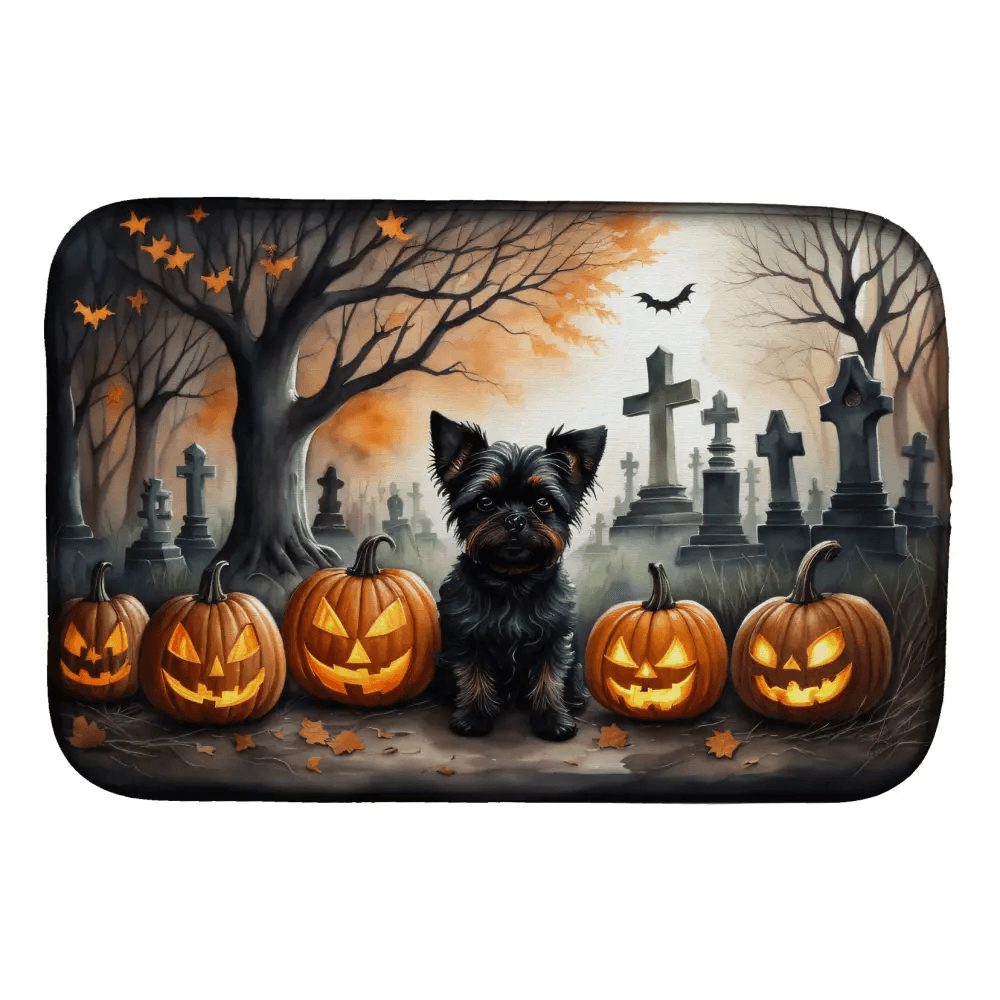 Affenpinscher Spooky Halloween Dish Drying Mat Absorbent Dish Drying Mat Pad for Kitchen Counter Dish Drainer Mat for Countertop, 14 x 21", Multicolor.