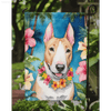 Aloha Bull Terrier: Tropical Dog Garden Flag! Product Description: Bring a Splash of Island Vibes to your Garden with this Adorable Tropical Dog Garden Flag! - Estalios