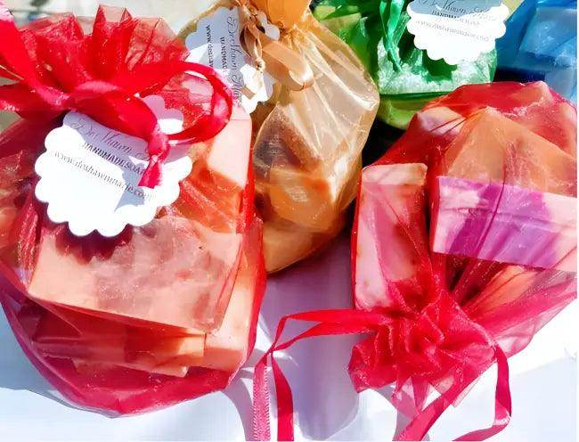 Vibrant Handmade Soap Bars in Chic Red Mesh Bag - Estalios