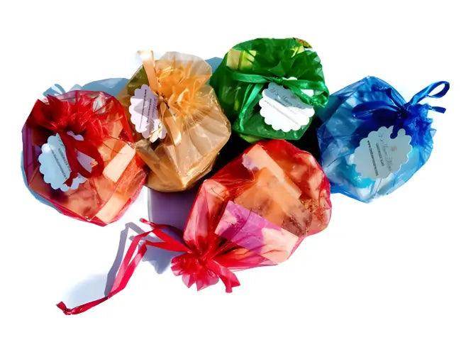 Vibrant Handmade Soap Bars in Chic Red Mesh Bag - Estalios