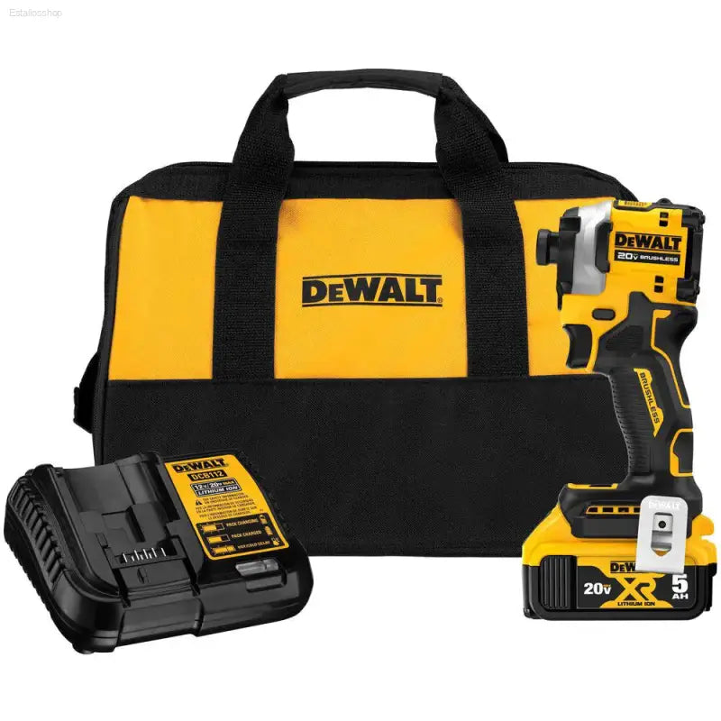 ATOMIC 20V MAX Lithium-Ion Cordless 1/4" Brushless Impact Driver Kit with 5 Ah Battery, Charger, and Carrying Bag