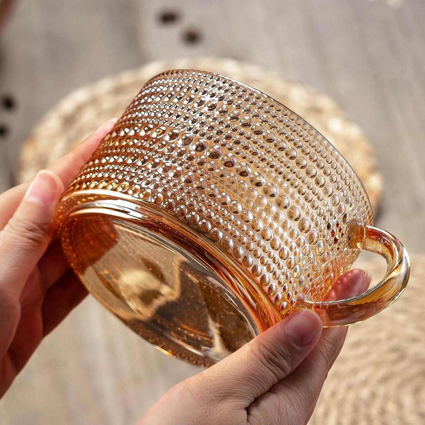 Vintage Coffee Mugs 14 Oz Set of 2 Embossed Glass Cups - Estalios