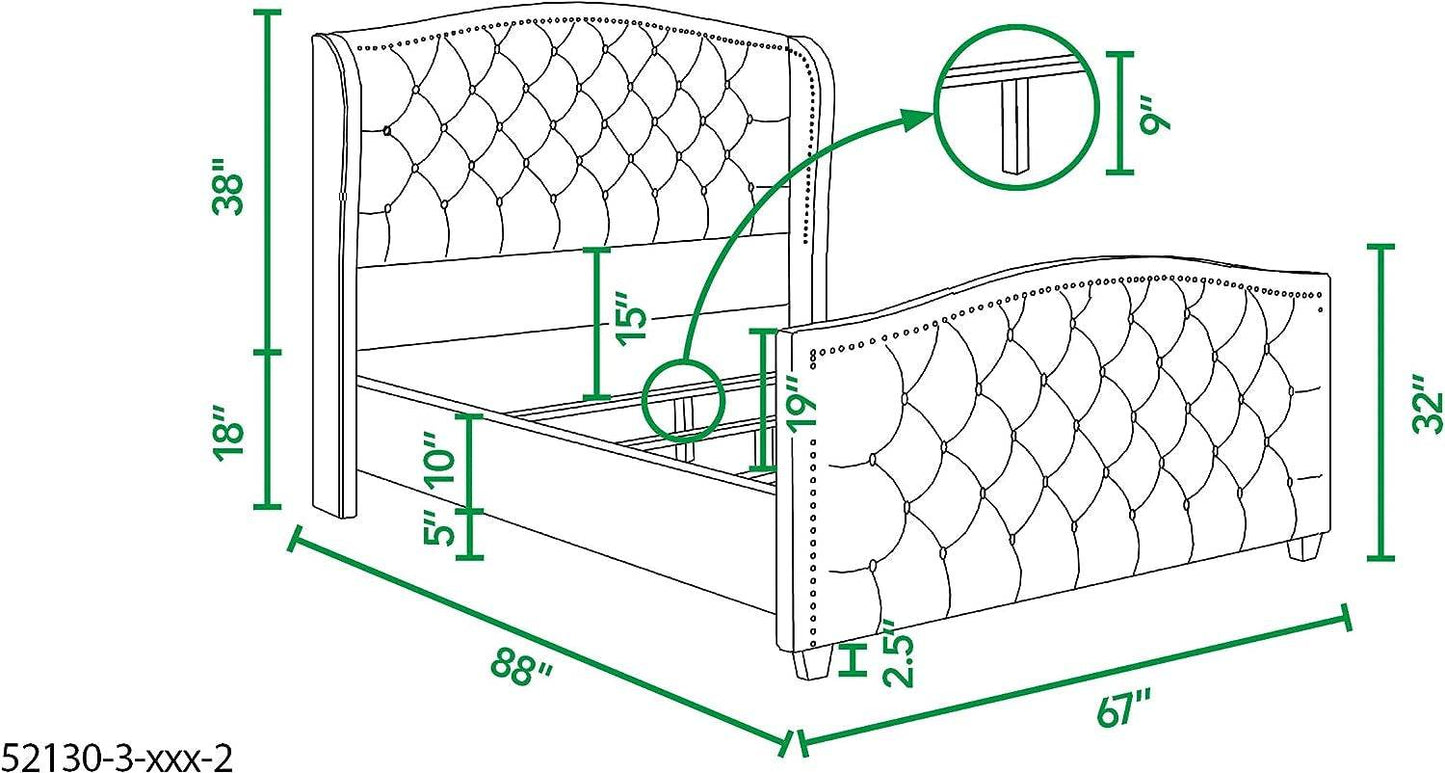 Marcella Upholstered Shelter Headboard Bed Set, Queen Size - Estalios