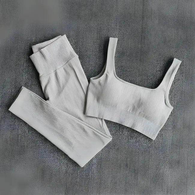 Vibrant Pink and Beige Ribbed Workout Set for Active Women - Estalios