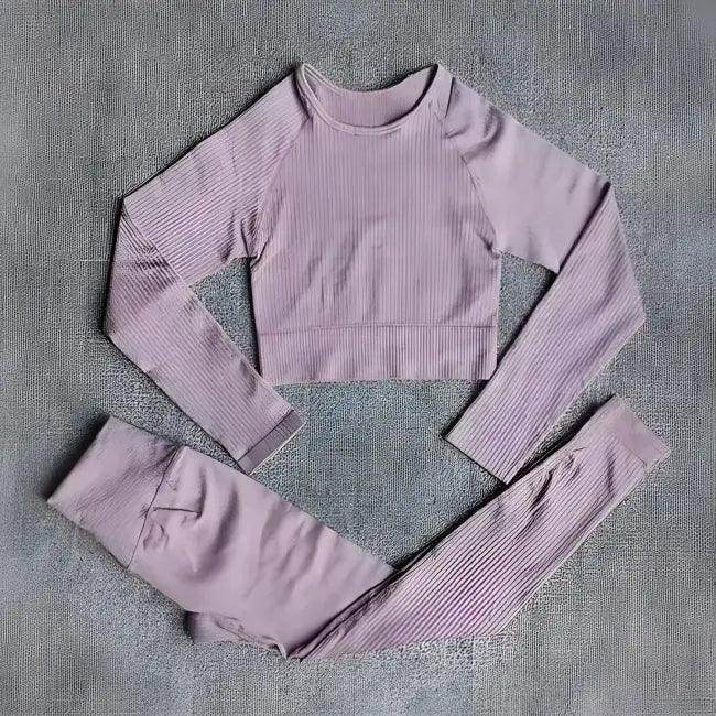 Vibrant Pink and Beige Ribbed Workout Set for Active Women - Estalios