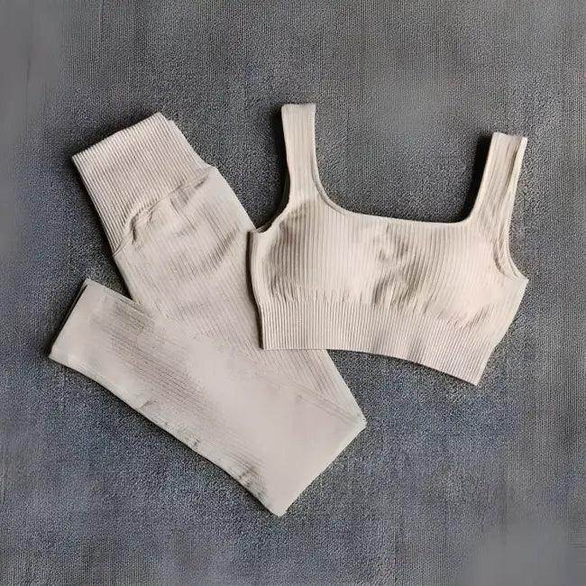 Vibrant Pink and Beige Ribbed Workout Set for Active Women - Estalios