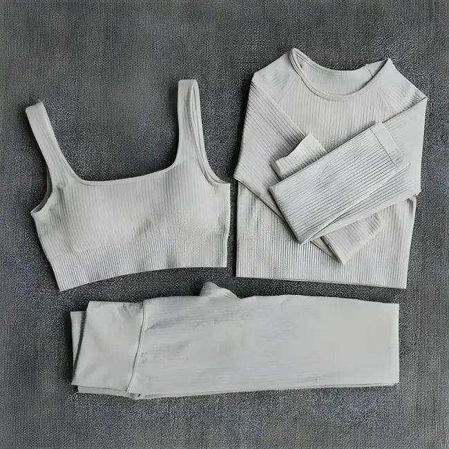 Vibrant Pink and Beige Ribbed Workout Set for Active Women - Estalios