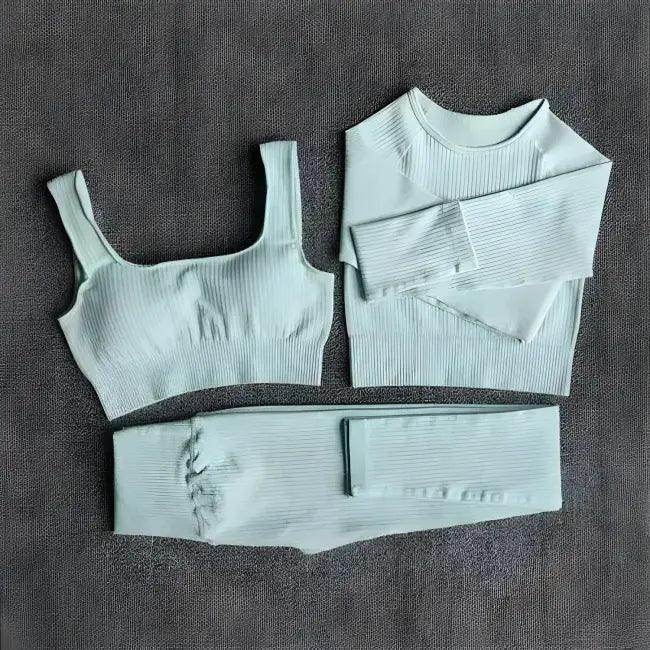 Vibrant Pink and Beige Ribbed Workout Set for Active Women - Estalios