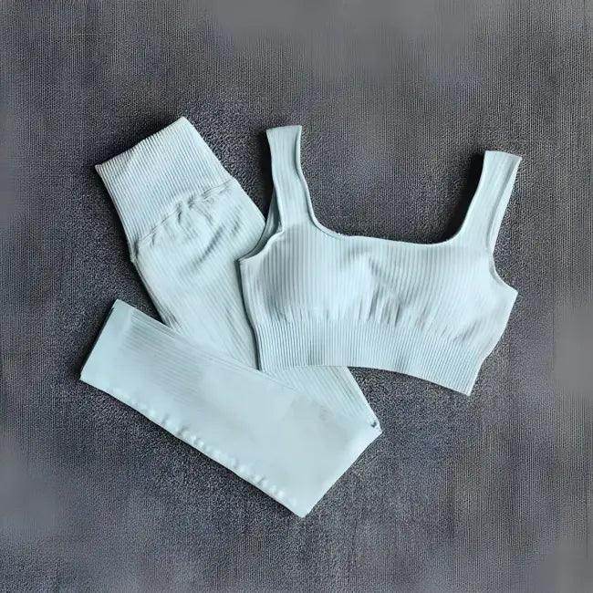 Vibrant Pink and Beige Ribbed Workout Set for Active Women - Estalios