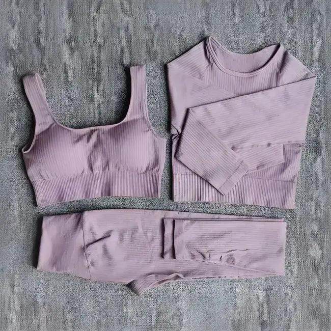 Vibrant Pink and Beige Ribbed Workout Set for Active Women - Estalios