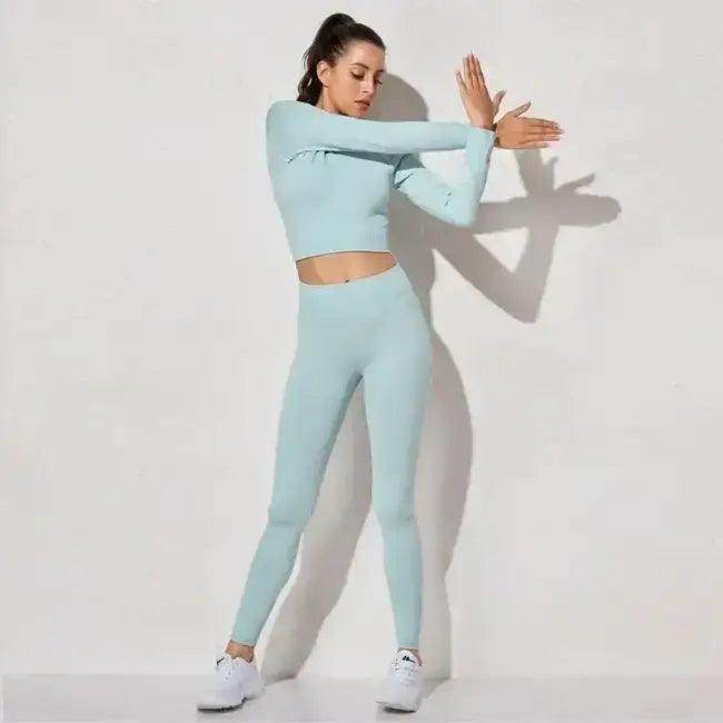 Vibrant Pink and Beige Ribbed Workout Set for Active Women - Estalios