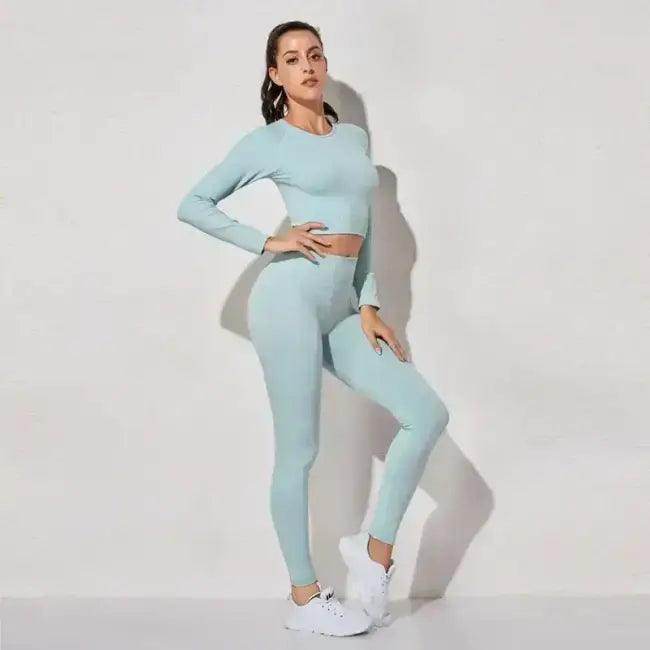 Vibrant Pink and Beige Ribbed Workout Set for Active Women - Estalios