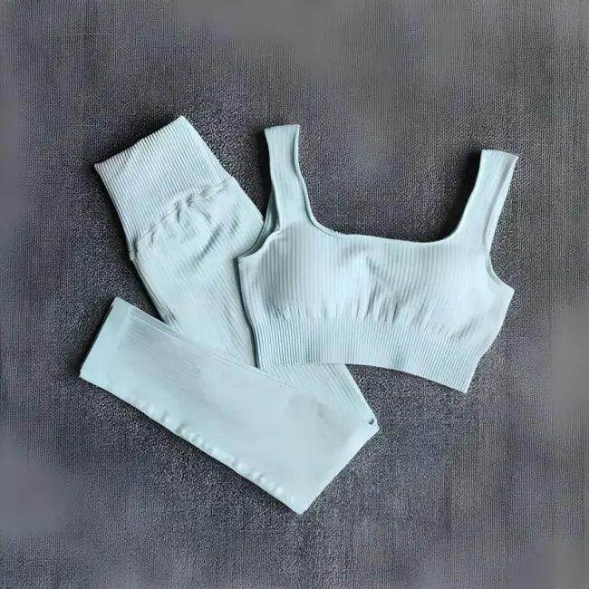 Vibrant Pink and Beige Ribbed Workout Set for Active Women - Estalios