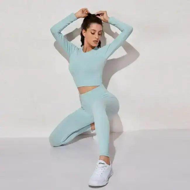 Vibrant Pink and Beige Ribbed Workout Set for Active Women - Estalios