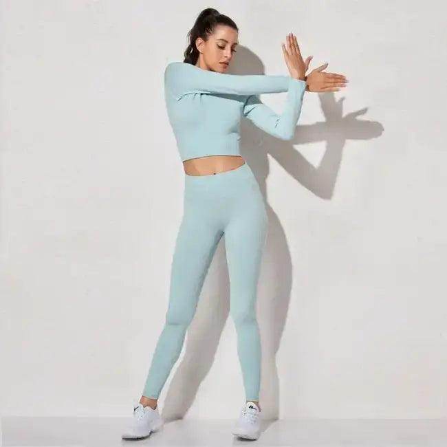 Vibrant Pink and Beige Ribbed Workout Set for Active Women - Estalios