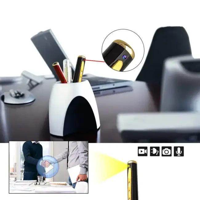 Sleek Black Gold Spy Pen with Hidden Camera Feature - Estalios