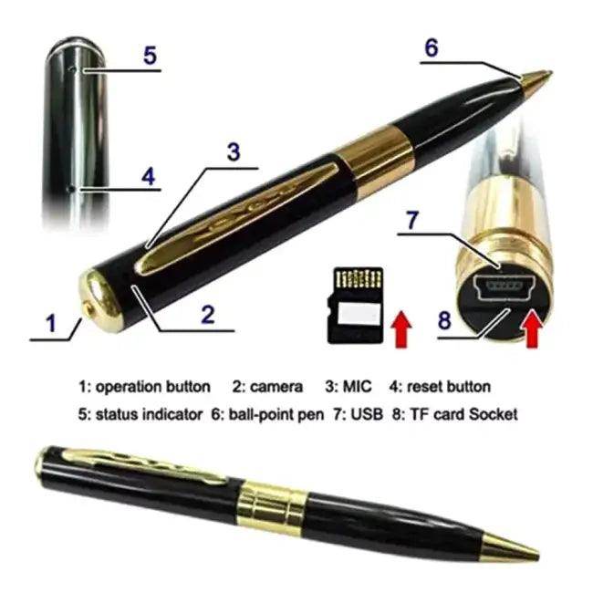 Sleek Black Gold Spy Pen with Hidden Camera Feature - Estalios