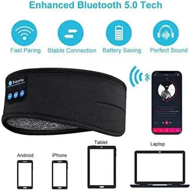 Sleep in Style Black Sleep Mask with Bluetooth Beats - Estalios