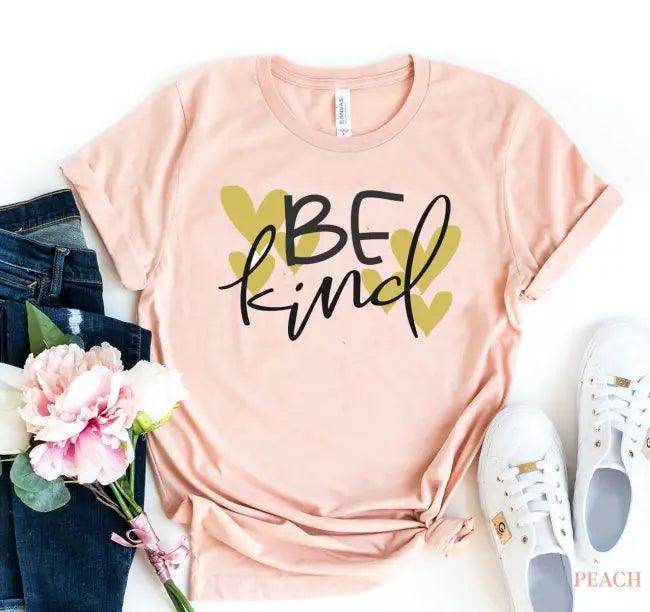 Black T-shirt with BE Kind Print in Deep Heather - Estalios