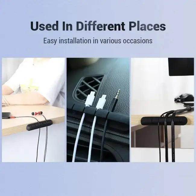 Black USB Cable Organizer with Slots for Tidy Desks - Estalios