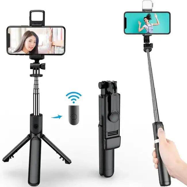 Black Wireless Selfie Tripod with Bluetooth Remote Shutter for Perfect Shots - Estalios