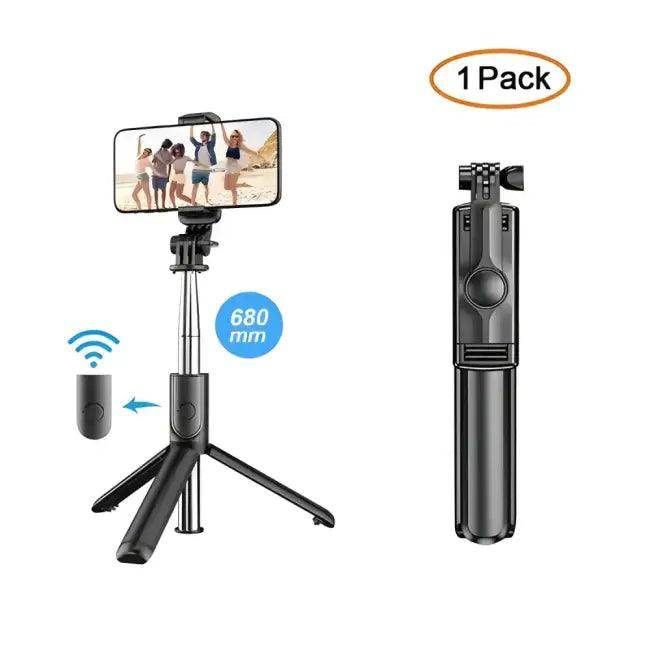 Black Wireless Selfie Tripod with Bluetooth Remote Shutter for Perfect Shots - Estalios