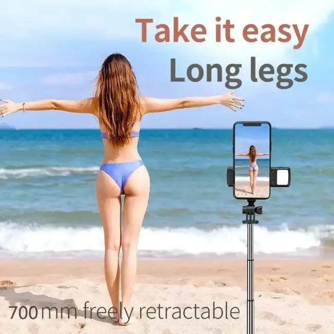 Black Wireless Selfie Tripod with Bluetooth Remote Shutter for Perfect Shots - Estalios