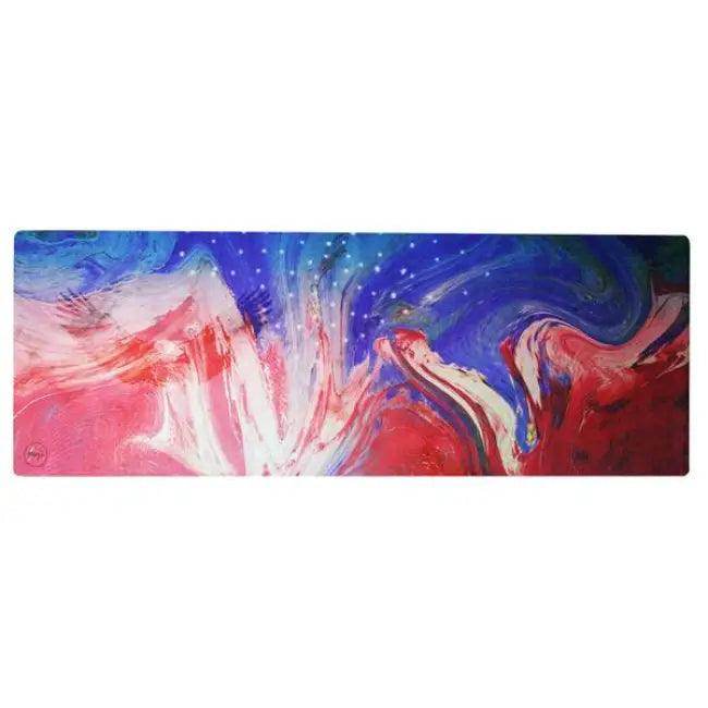 Blue and White Marbled Tropical Rubber Travel Yoga Mat with Leaf Pattern - Estalios