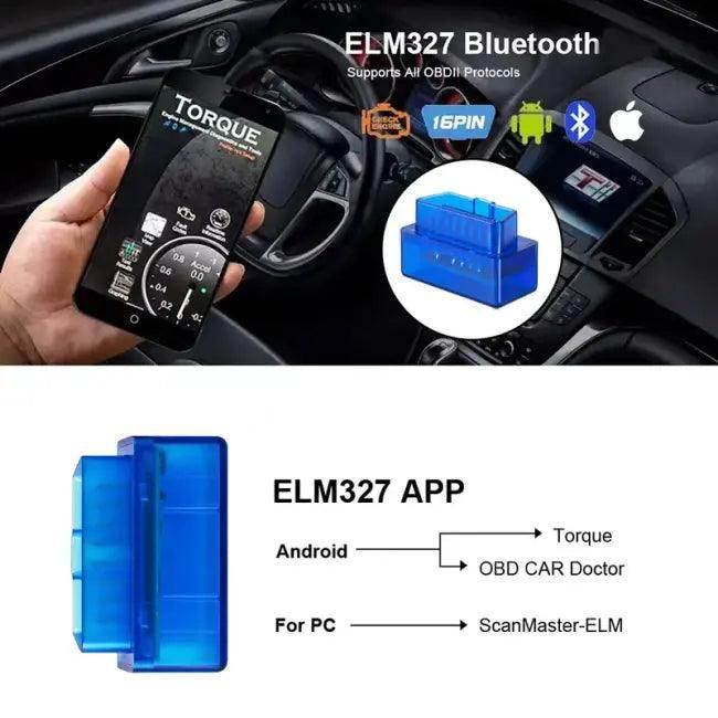 Compact Blue OBDII Car Diagnostic Scanner with ELM327 Compatibility - Estalios