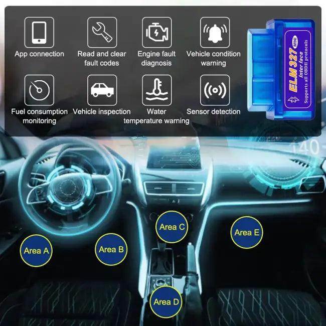 Compact Blue OBDII Car Diagnostic Scanner with ELM327 Compatibility - Estalios