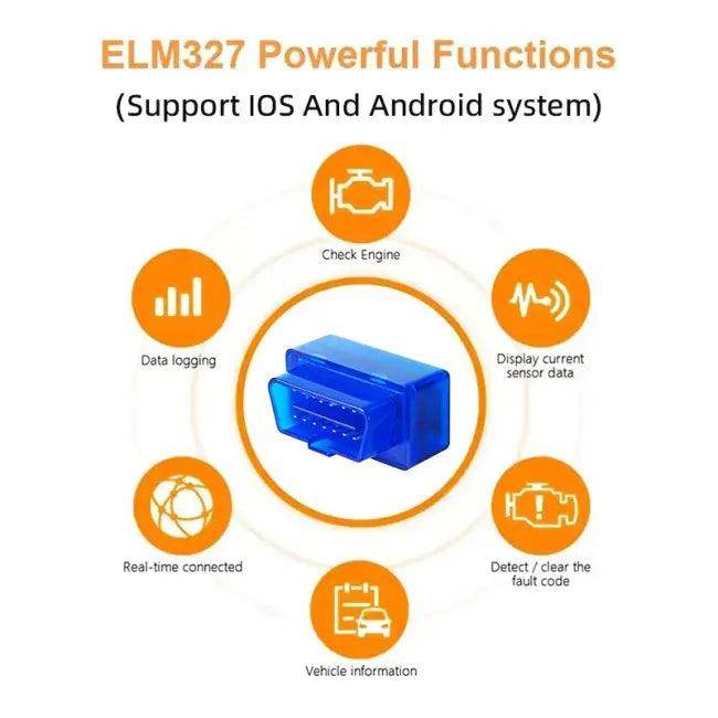 Compact Blue OBDII Car Diagnostic Scanner with ELM327 Compatibility - Estalios